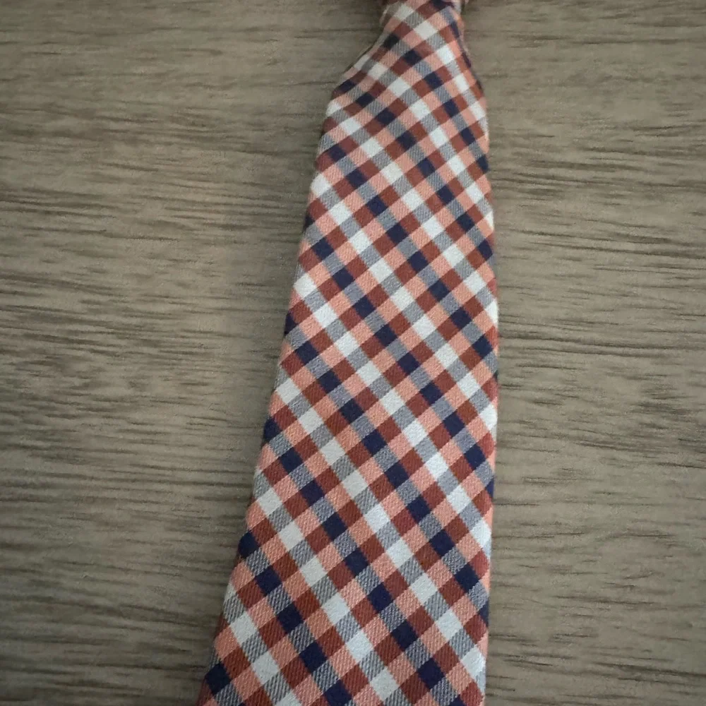 Lord & Taylor Blue and Orange Checkered Silk Tie